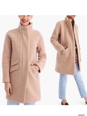 J. Crew Camel Wool Pea Coat with Stand Collar